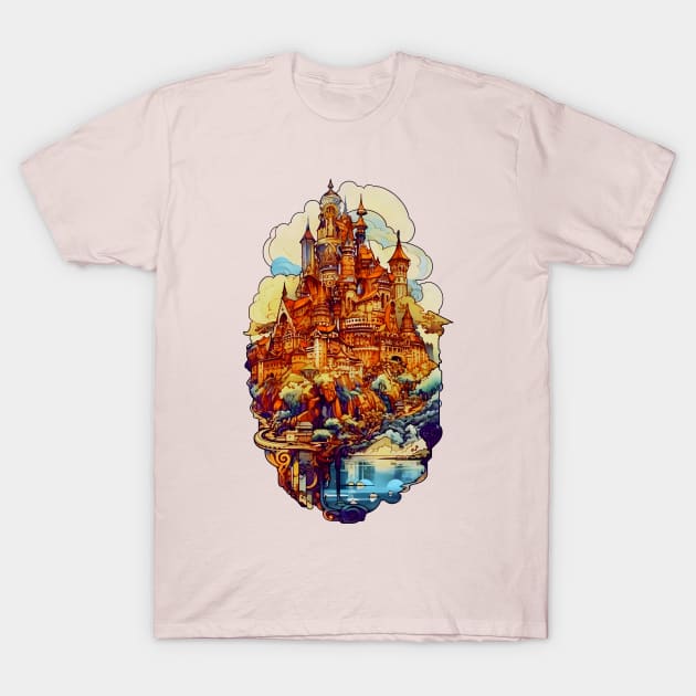 Art Nouveau Fantasy Castle T-Shirt by entwithanaxe